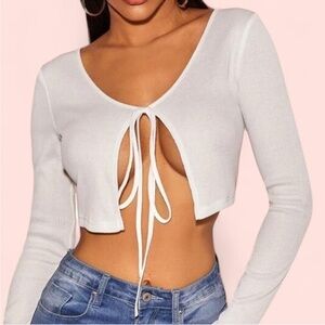 Elegant White Tie-Front Crop Top